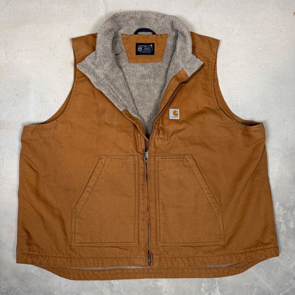 Carhartt Mens 2XL Loose Fit Sherpa Lined Mock Neck Vest Brown 104277-BRN 2024